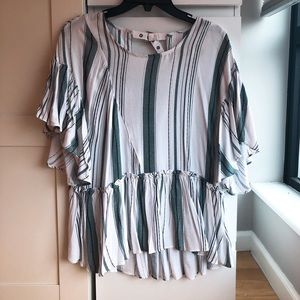 Moon River Striped Flutter Sleeve Top